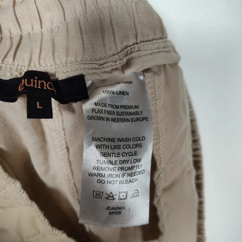 Quince Women 100% European Linen Wide Leg Pants Driftwood Tan Large